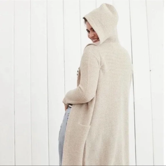 JENNI KAYNE Wool Cashmere Blend Hooded Open Front Duster Cardigan Womens Size XS - Picture 1 of 10